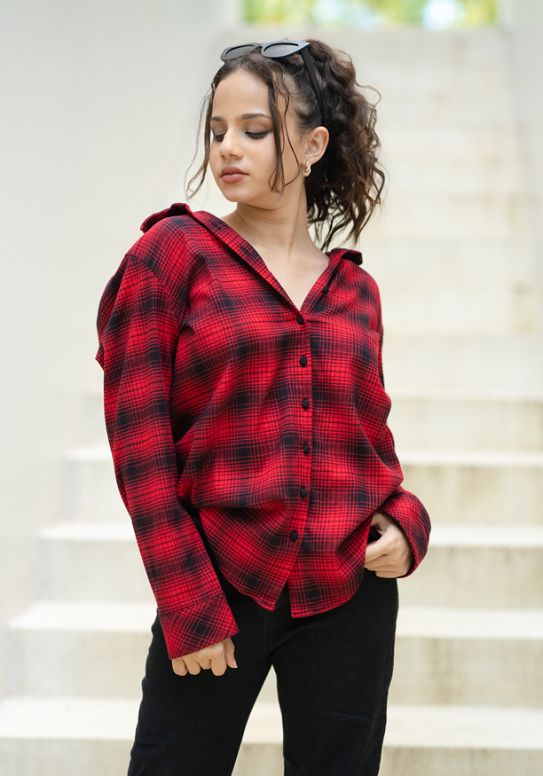 LISA RED CHECK BLOUSE